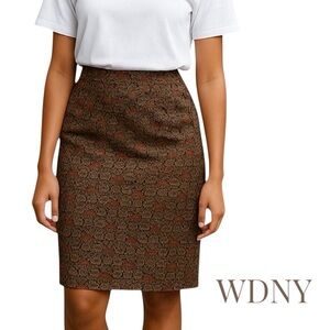 W.D.N.Y. Black Burgundy Silver Floral Pencil Skirt Size 6